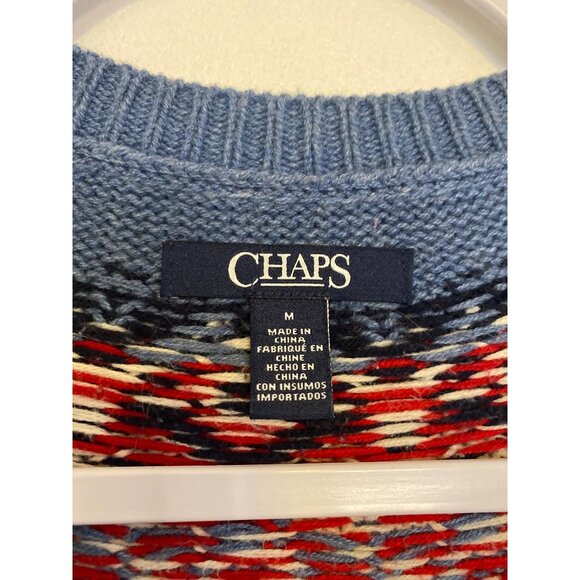 Chaps Women’s Blue Fair Isle Knit Crewneck Pullover Sweater Size M - Picture 3 of 5